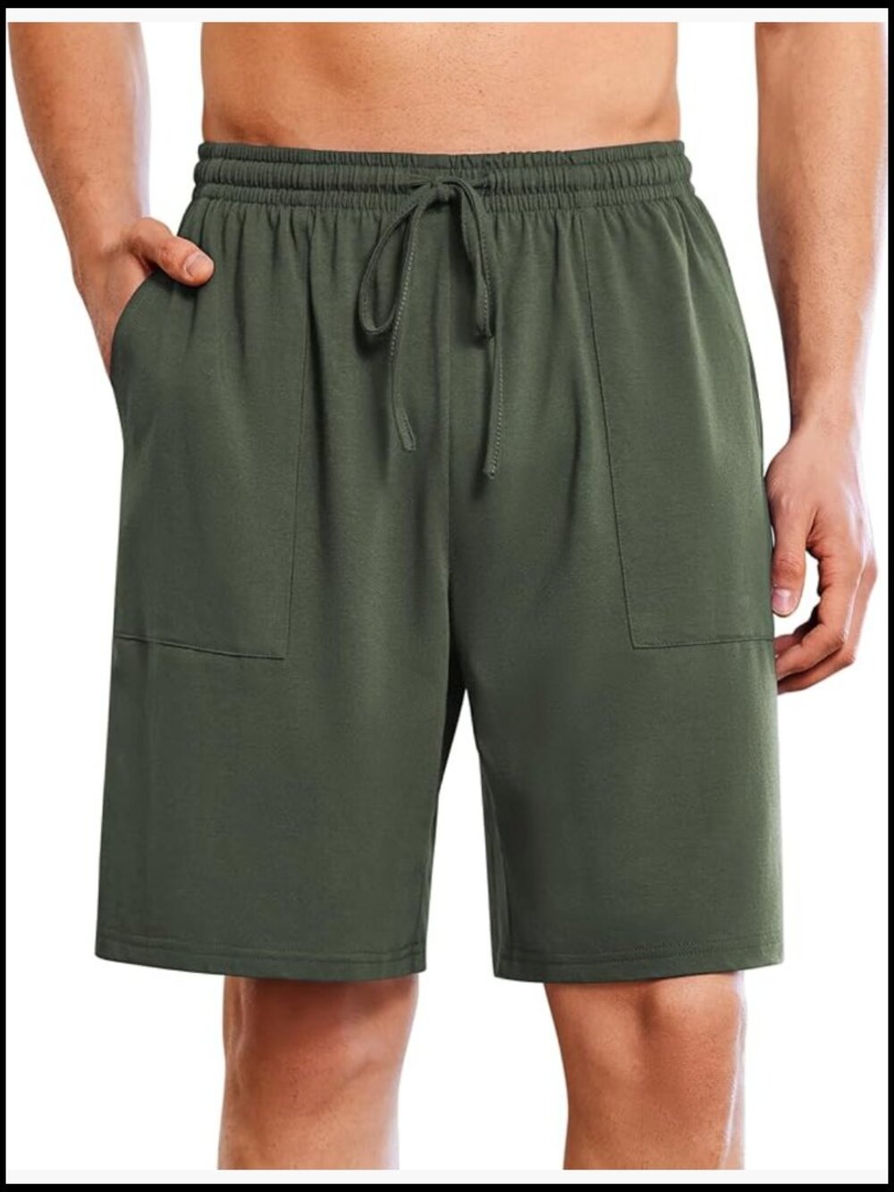 Men's Cotton Pajama Shorts Elastic Waist Sleepwear Pants with Pockets